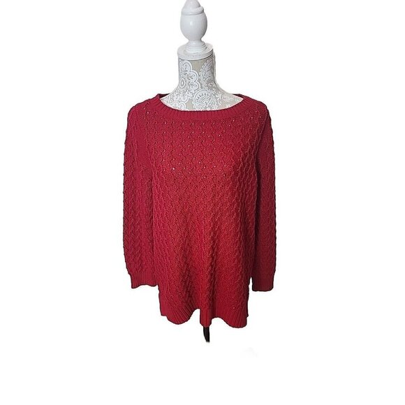 Talbots Womens Red Cotton/Wool Blend Crewneck Cable Knit Tunic Sweater 1X - Picture 1 of 7